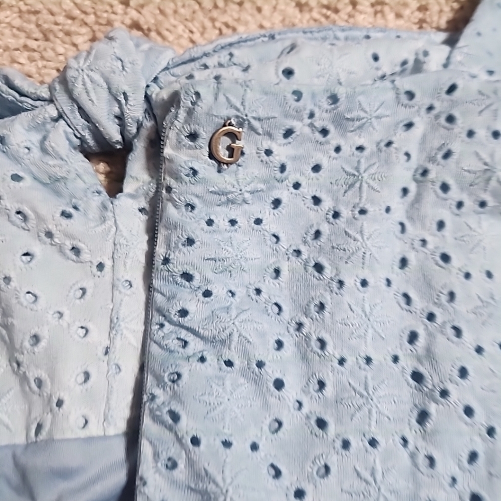 $128 Guess Women's Blue Breanna Eyelet Mini Dress Size L - Picture 11 of 11